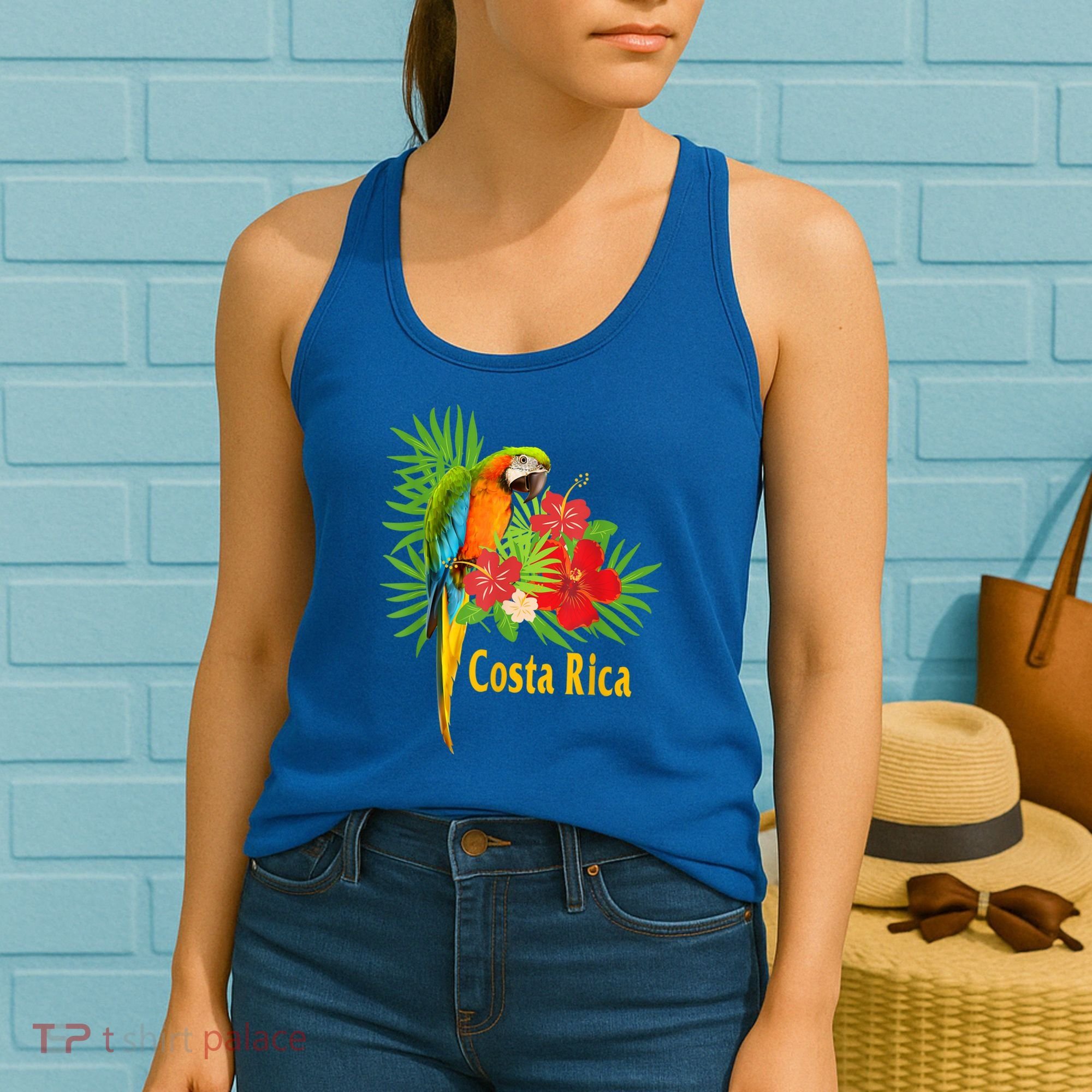 Costa Rica Vacation Parrot Tropical Flowers Women's Tank Top