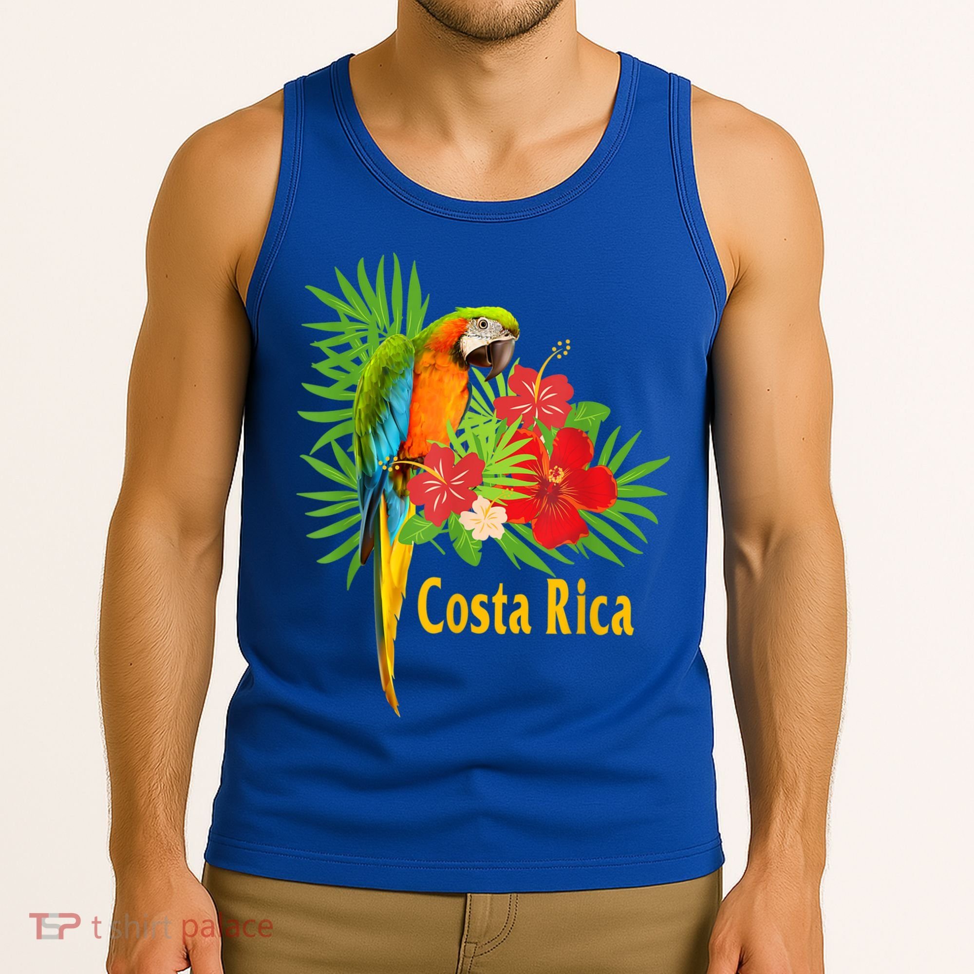Costa Rica Vacation Parrot Tropical Flowers Tank Top