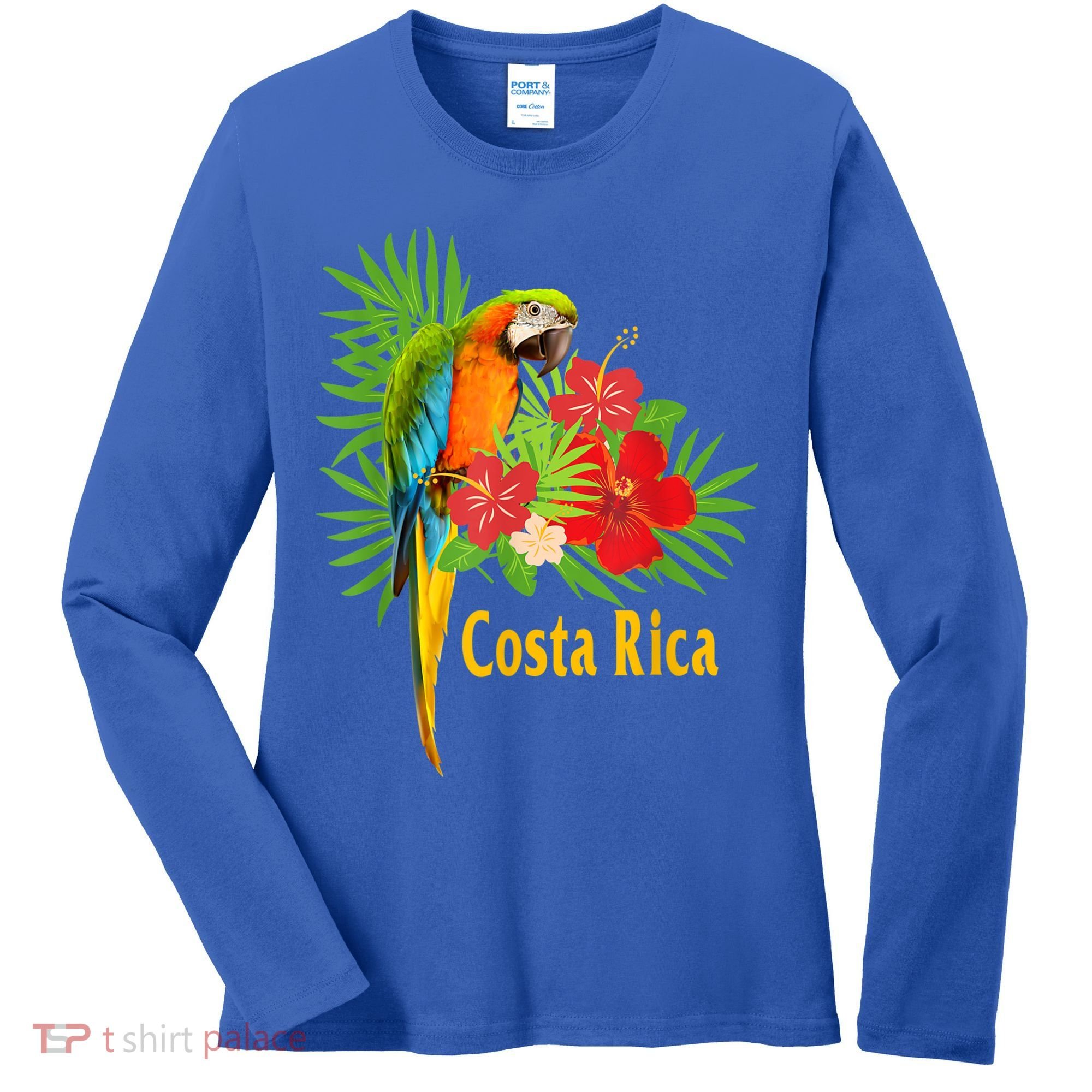Costa Rica Vacation Parrot Tropical Flowers Women's Long Sleeve Shirt