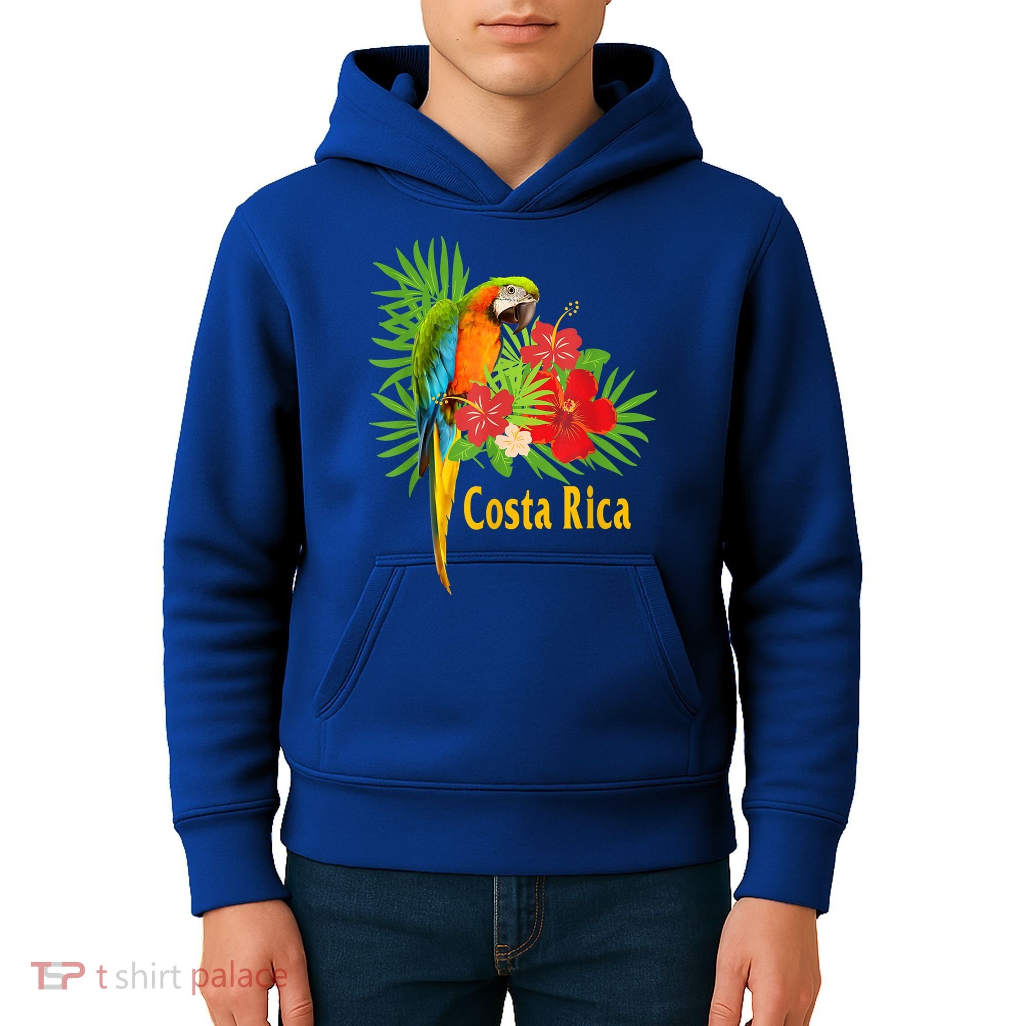 Costa Rica Vacation Parrot Tropical Flowers Kids Hoodie