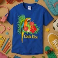Costa Rica Vacation Parrot Tropical Flowers Kids T-Shirt thumb 3