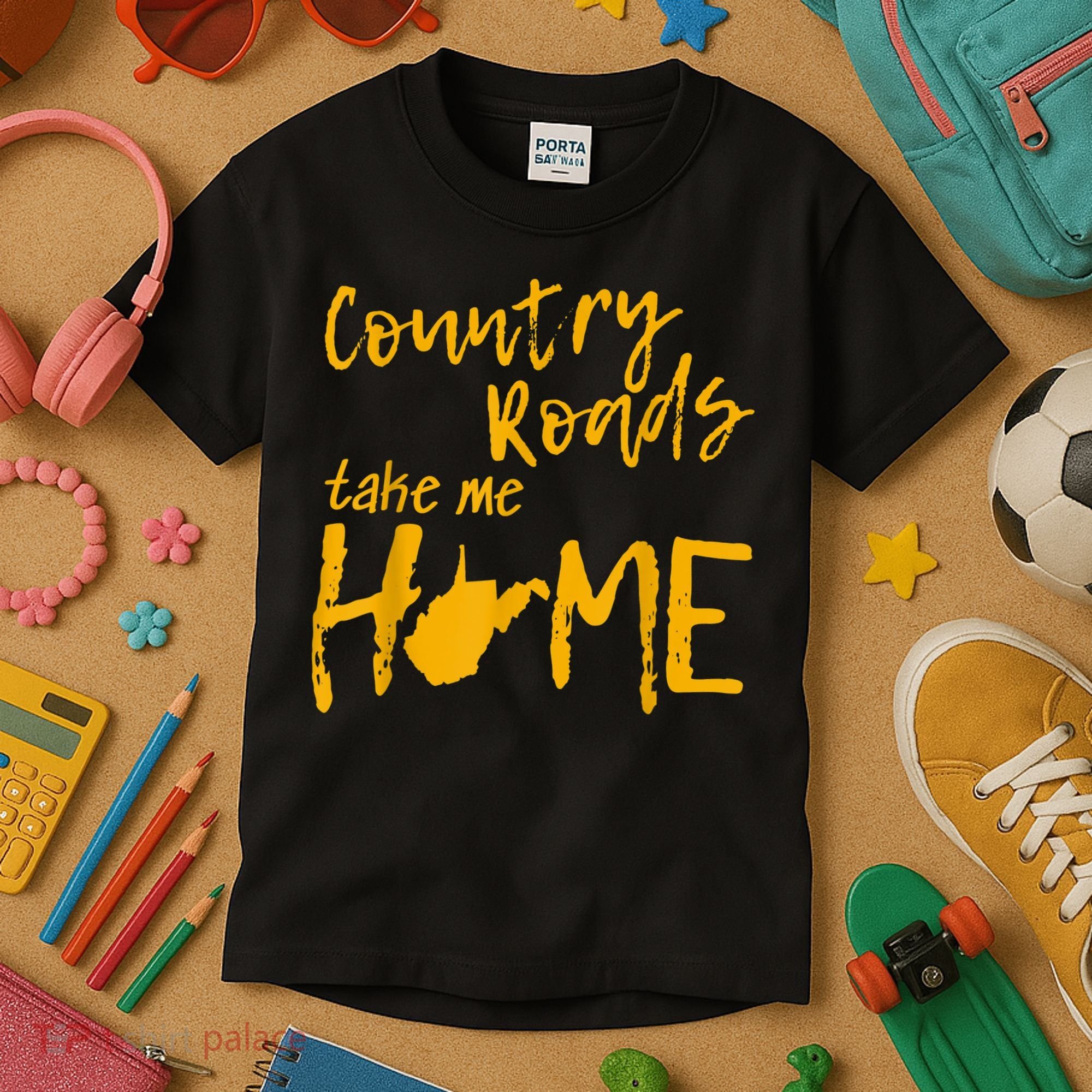 Country Roads West Virginia Map Take Me Home WV 304 Kids T-Shirt