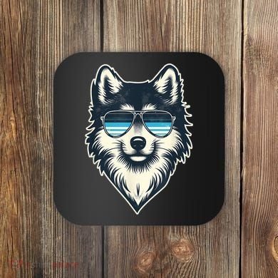 Cool Retro Wolf In Sunglasses 70s 80s 90s Novelty Funny Wolf Coaster