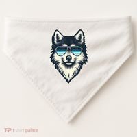 Cool Retro Wolf In Sunglasses 70s 80s 90s Novelty Funny Wolf USA-Made Doggie Bandana thumb 0