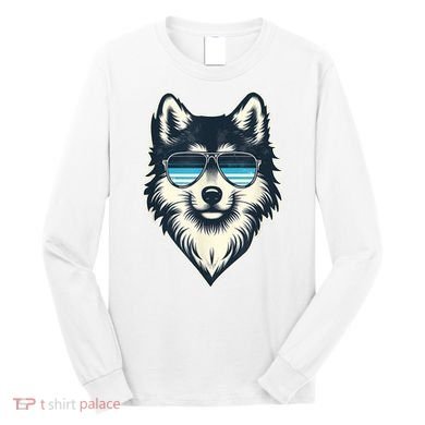 Cool Retro Wolf In Sunglasses 70s 80s 90s Novelty Funny Wolf Long Sleeve Shirt