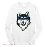 Cool Retro Wolf In Sunglasses 70s 80s 90s Novelty Funny Wolf Long Sleeve Shirt thumb 0