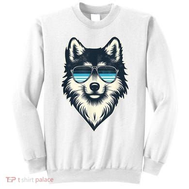 Cool Retro Wolf In Sunglasses 70s 80s 90s Novelty Funny Wolf Sweatshirt