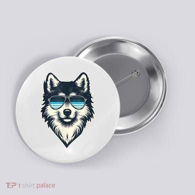 Cool Retro Wolf In Sunglasses 70s 80s 90s Novelty Funny Wolf Button