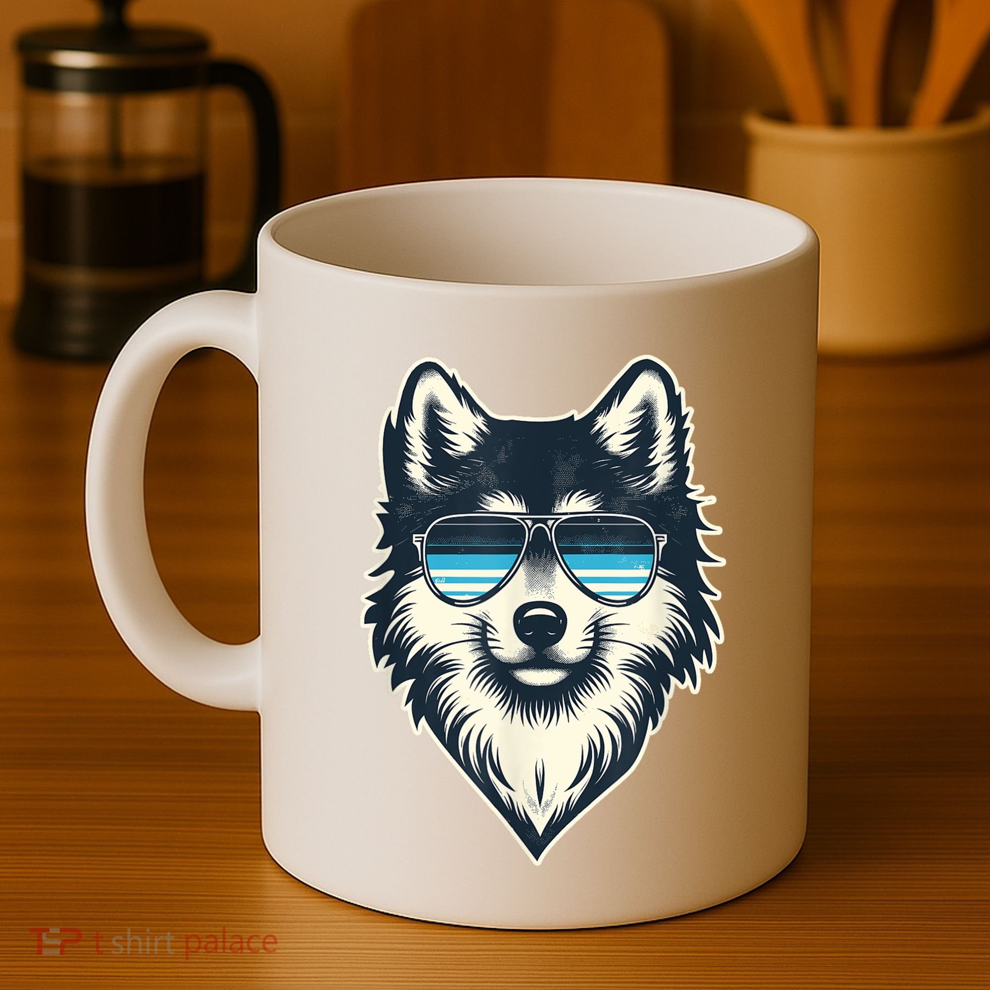 Cool Retro Wolf In Sunglasses 70s 80s 90s Novelty Funny Wolf Coffee Mug