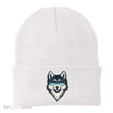 Cool Retro Wolf In Sunglasses 70s 80s 90s Novelty Funny Wolf Beanie