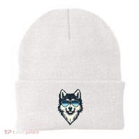Cool Retro Wolf In Sunglasses 70s 80s 90s Novelty Funny Wolf Beanie thumb 0