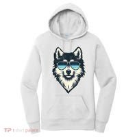 Cool Retro Wolf In Sunglasses 70s 80s 90s Novelty Funny Wolf Women's Hoodie thumb 0