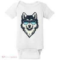 Cool Retro Wolf In Sunglasses 70s 80s 90s Novelty Funny Wolf Baby Bodysuit thumb 0