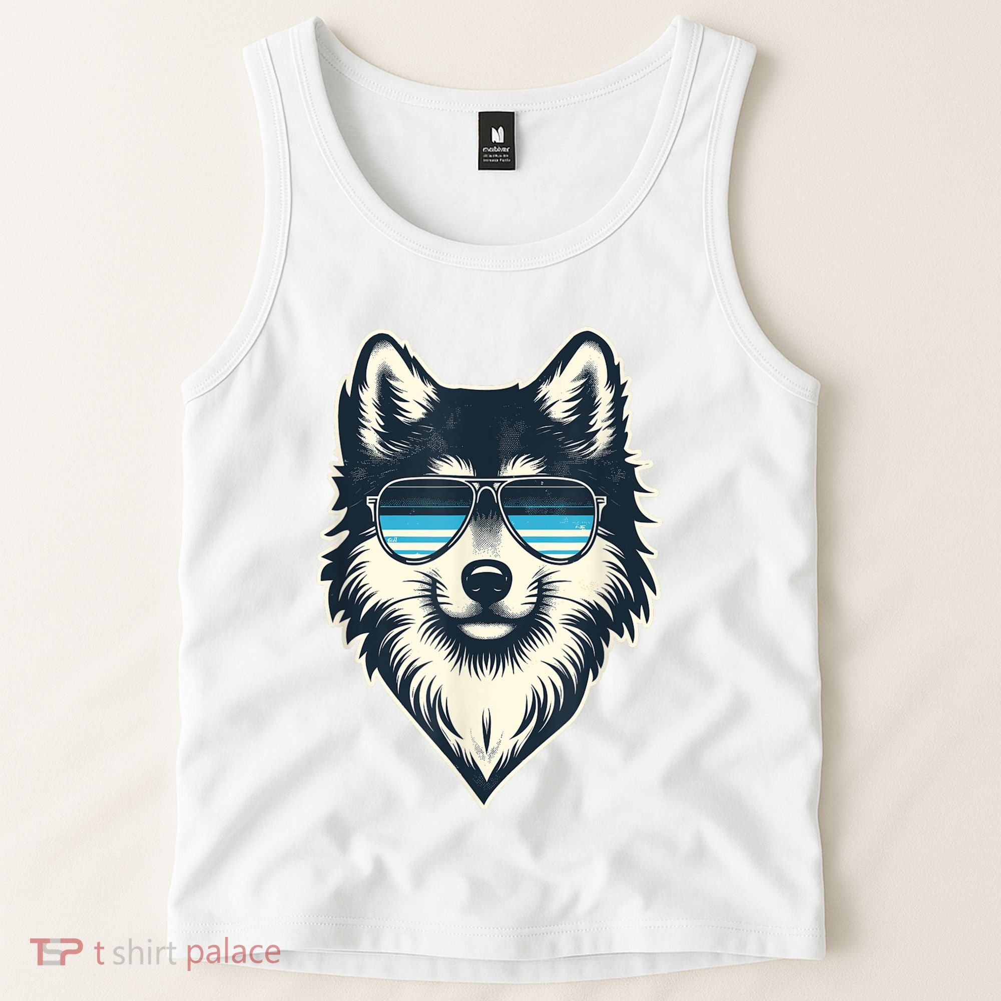 Cool Retro Wolf In Sunglasses 70s 80s 90s Novelty Funny Wolf Tank Top
