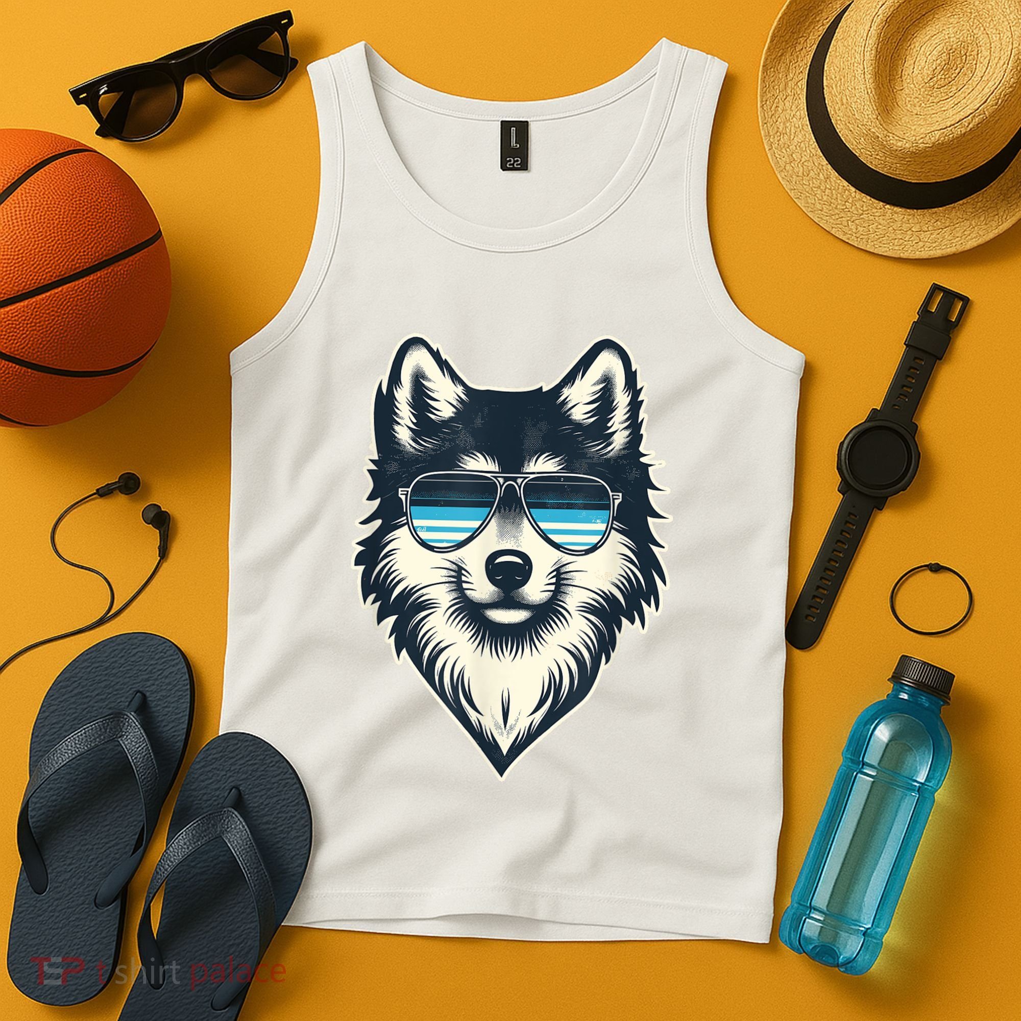 Cool Retro Wolf In Sunglasses 70s 80s 90s Novelty Funny Wolf Tank Top