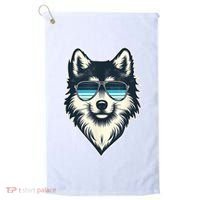 Cool Retro Wolf In Sunglasses 70s 80s 90s Novelty Funny Wolf Golf Towel thumb 0