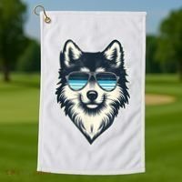 Cool Retro Wolf In Sunglasses 70s 80s 90s Novelty Funny Wolf Golf Towel thumb 1
