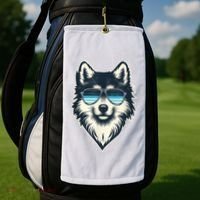 Cool Retro Wolf In Sunglasses 70s 80s 90s Novelty Funny Wolf Golf Towel thumb 2
