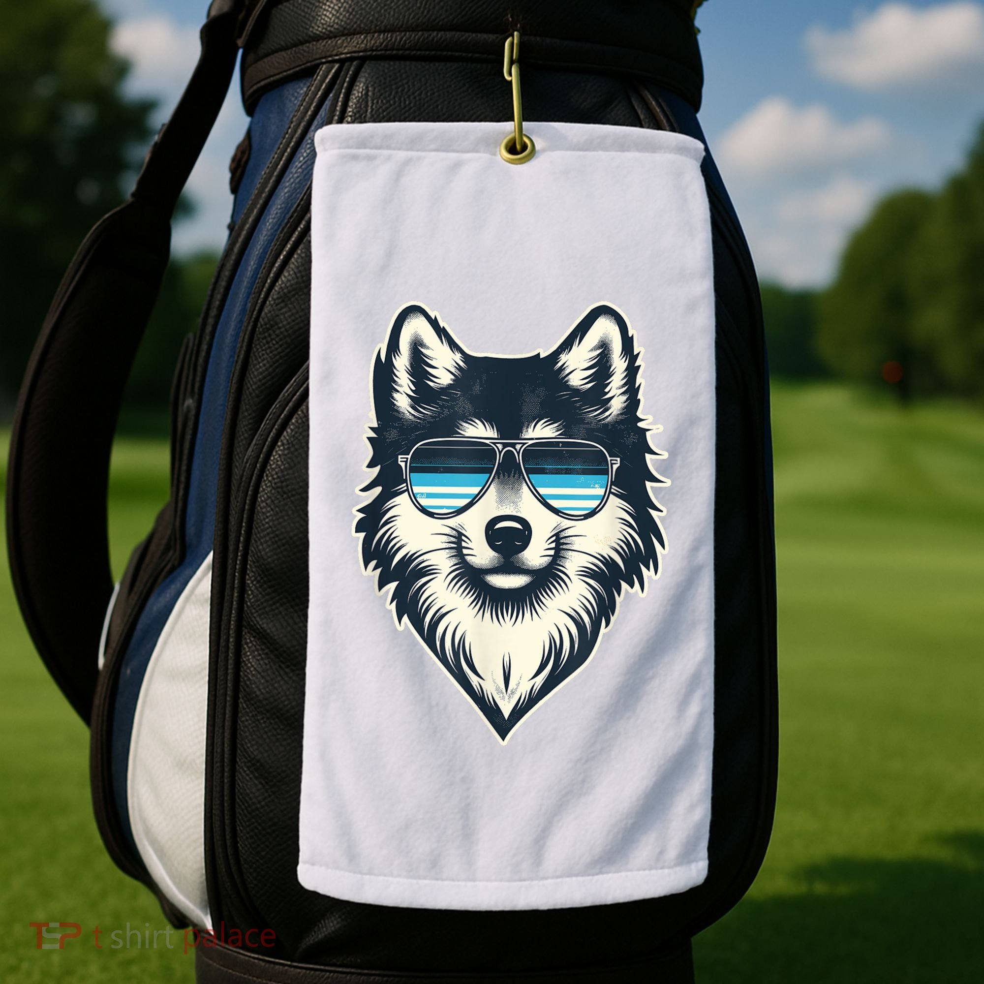 Cool Retro Wolf In Sunglasses 70s 80s 90s Novelty Funny Wolf Golf Towel