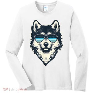 Cool Retro Wolf In Sunglasses 70s 80s 90s Novelty Funny Wolf Women's Long Sleeve Shirt