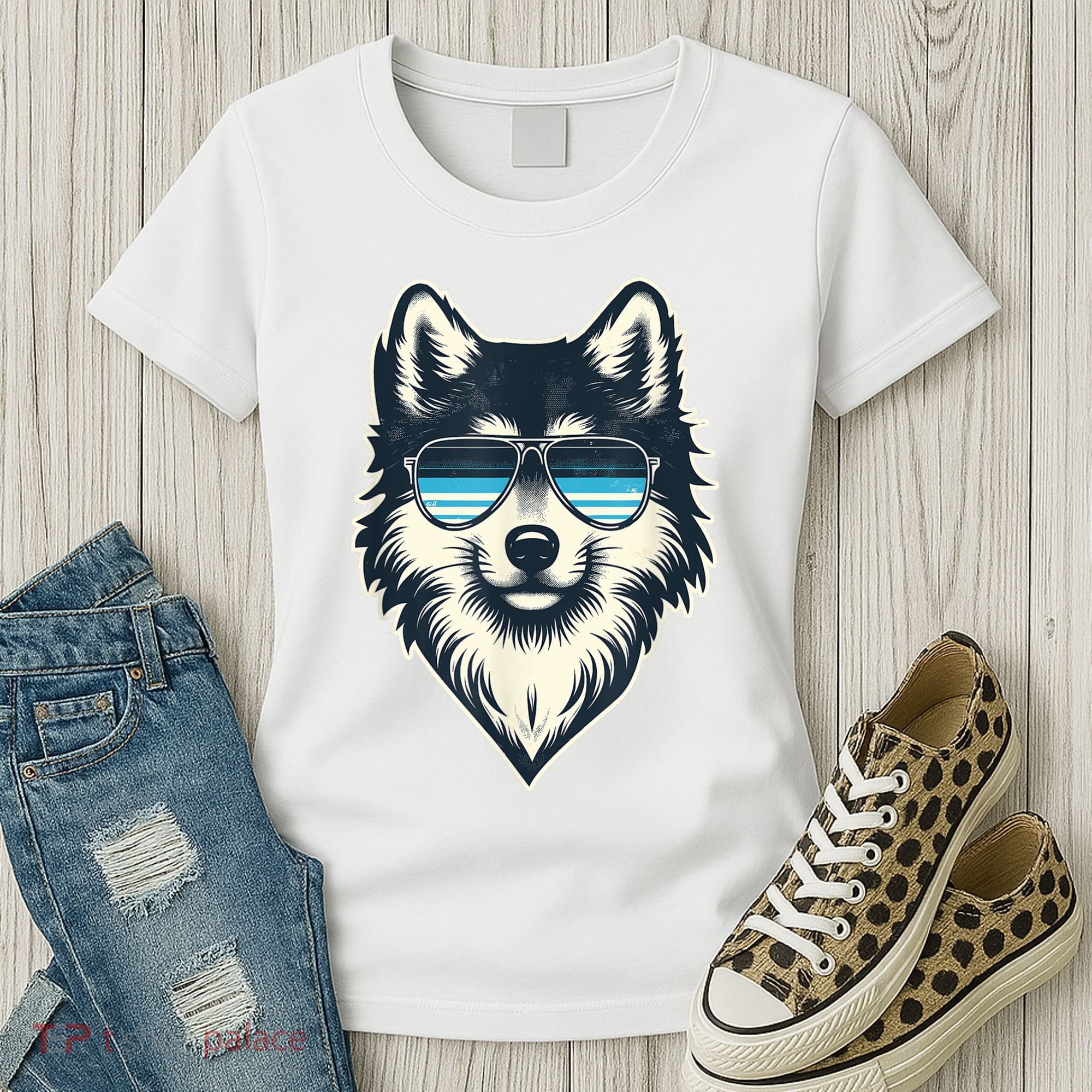 Cool Retro Wolf In Sunglasses 70s 80s 90s Novelty Funny Wolf Women's T-Shirt