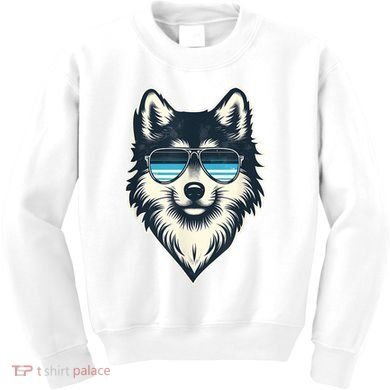 Cool Retro Wolf In Sunglasses 70s 80s 90s Novelty Funny Wolf Kids Sweatshirt