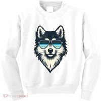 Cool Retro Wolf In Sunglasses 70s 80s 90s Novelty Funny Wolf Kids Sweatshirt thumb 0