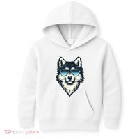 Cool Retro Wolf In Sunglasses 70s 80s 90s Novelty Funny Wolf Kids Hoodie thumb 0