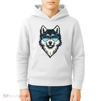 Cool Retro Wolf In Sunglasses 70s 80s 90s Novelty Funny Wolf Kids Hoodie thumb 4