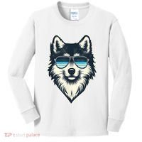 Cool Retro Wolf In Sunglasses 70s 80s 90s Novelty Funny Wolf Kids Long Sleeve Shirt thumb 0