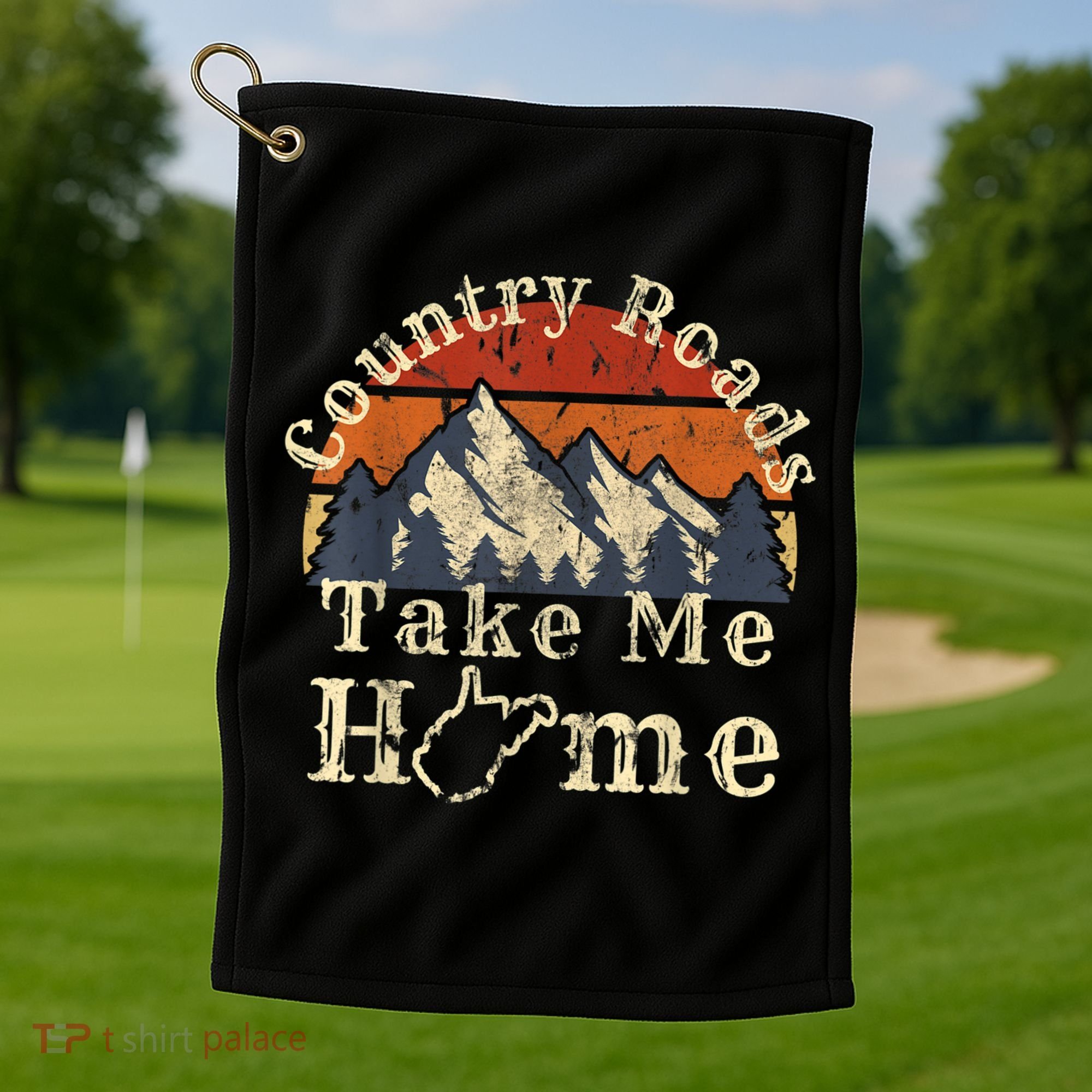 Country Roads West Virginia Take Me Home WV Map Mountains Golf Towel