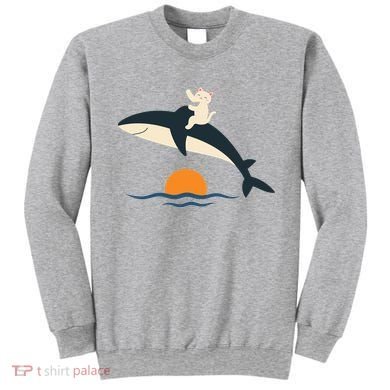 Cat Riding Whale Vintage Ocean Sunset Sweatshirt