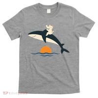 Cat Riding Whale Vintage Ocean Sunset T-Shirt thumb 0
