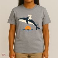 Cat Riding Whale Vintage Ocean Sunset T-Shirt thumb 4