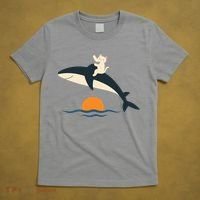 Cat Riding Whale Vintage Ocean Sunset T-Shirt thumb 5