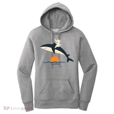 Cat Riding Whale Vintage Ocean Sunset Women's Hoodie