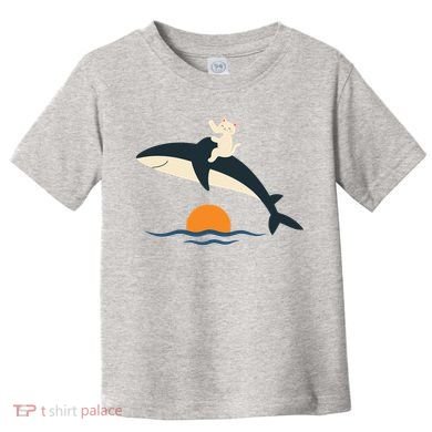 Cat Riding Whale Vintage Ocean Sunset Toddler T-Shirt