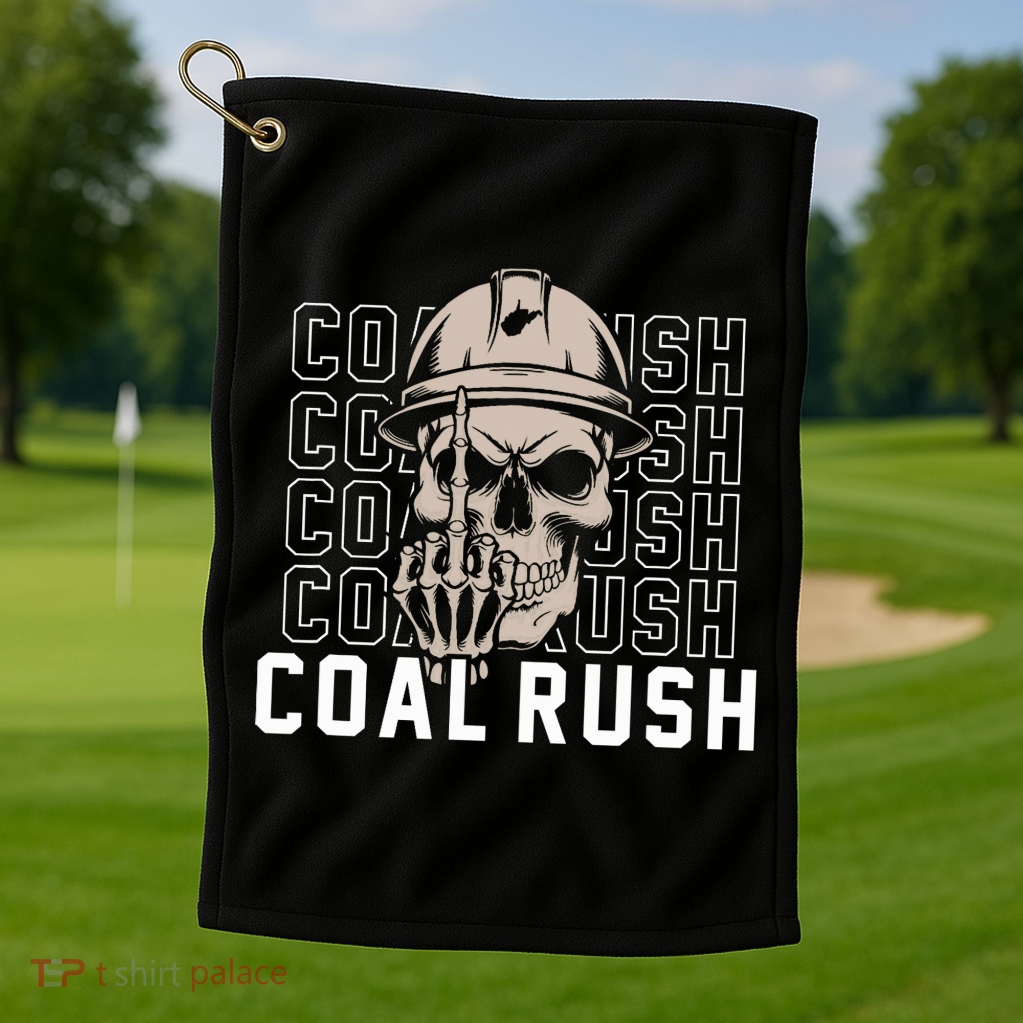 Coal Rush West Virginia Skull Coal Miner Hard Hat Golf Towel