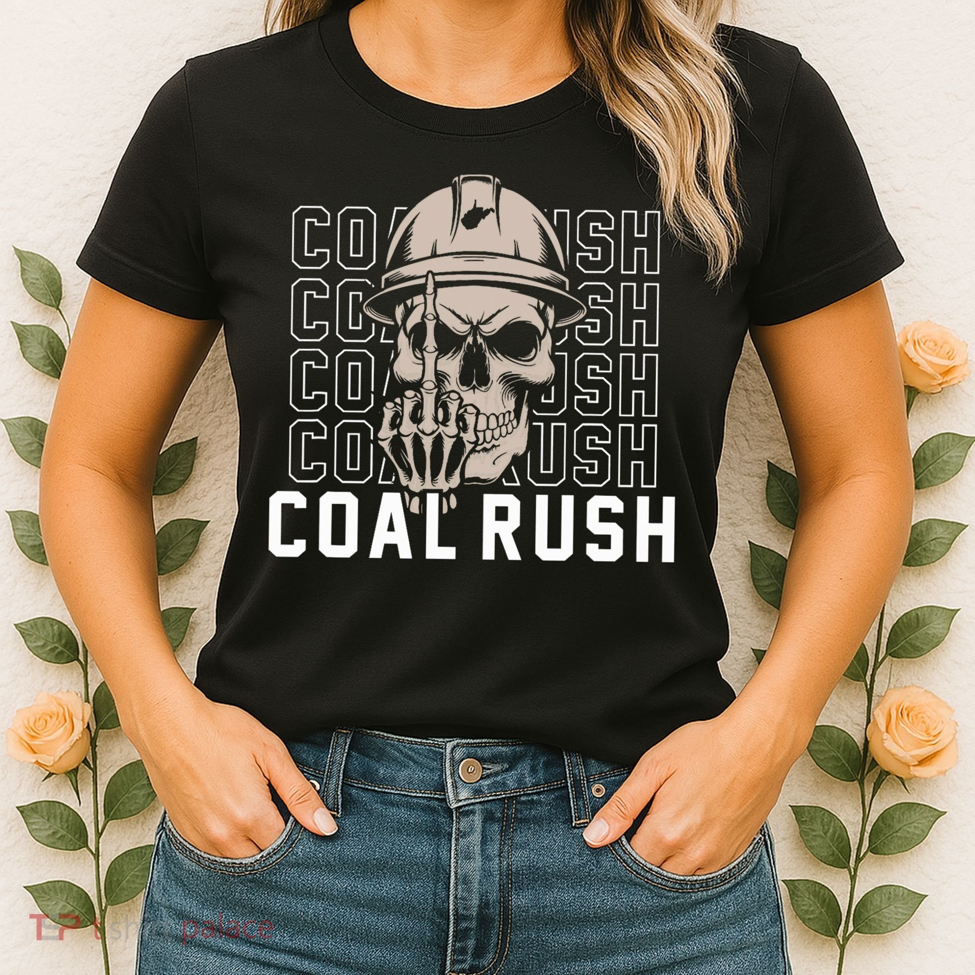 Coal Rush West Virginia Skull Coal Miner Hard Hat Women's T-Shirt