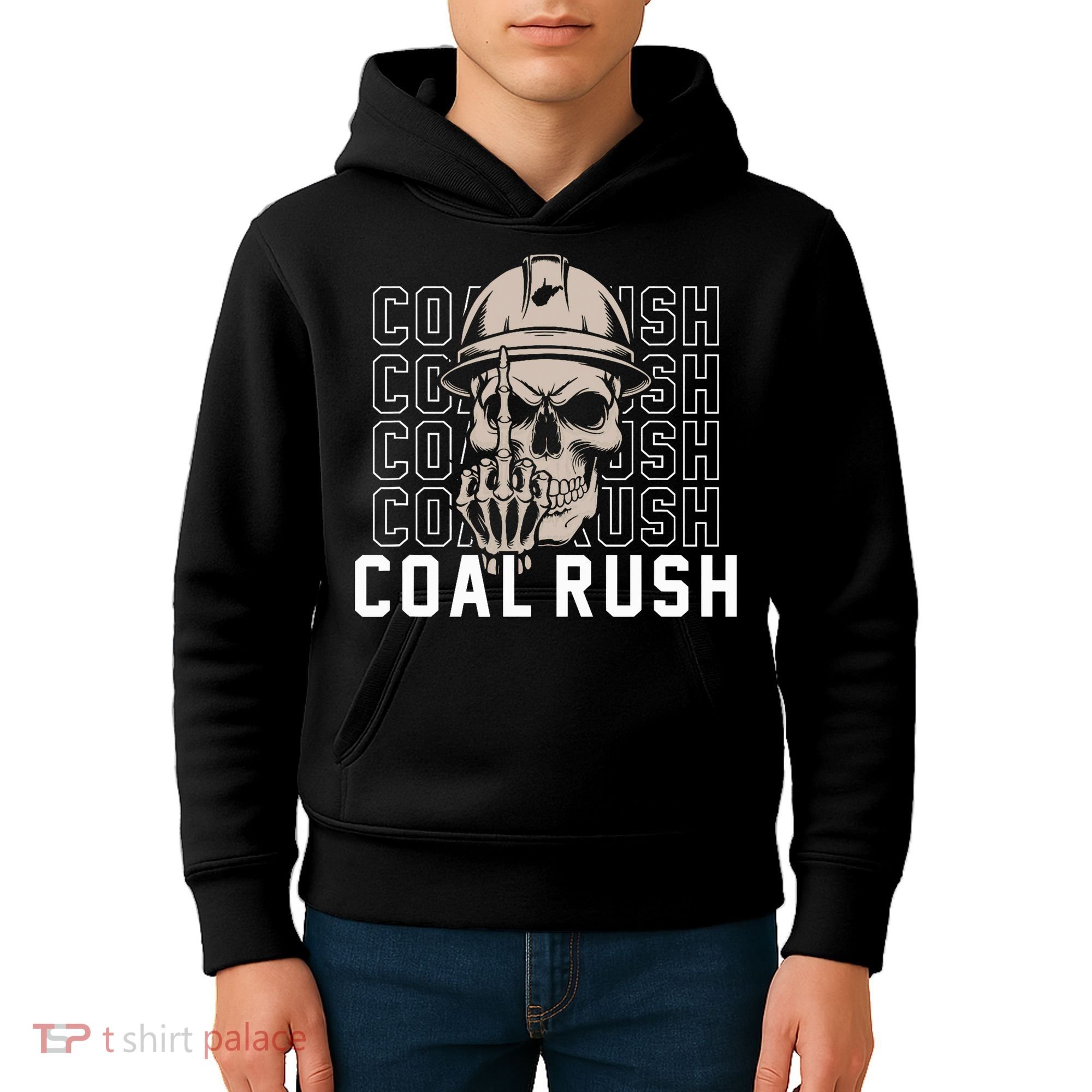 Coal Rush West Virginia Skull Coal Miner Hard Hat Kids Hoodie