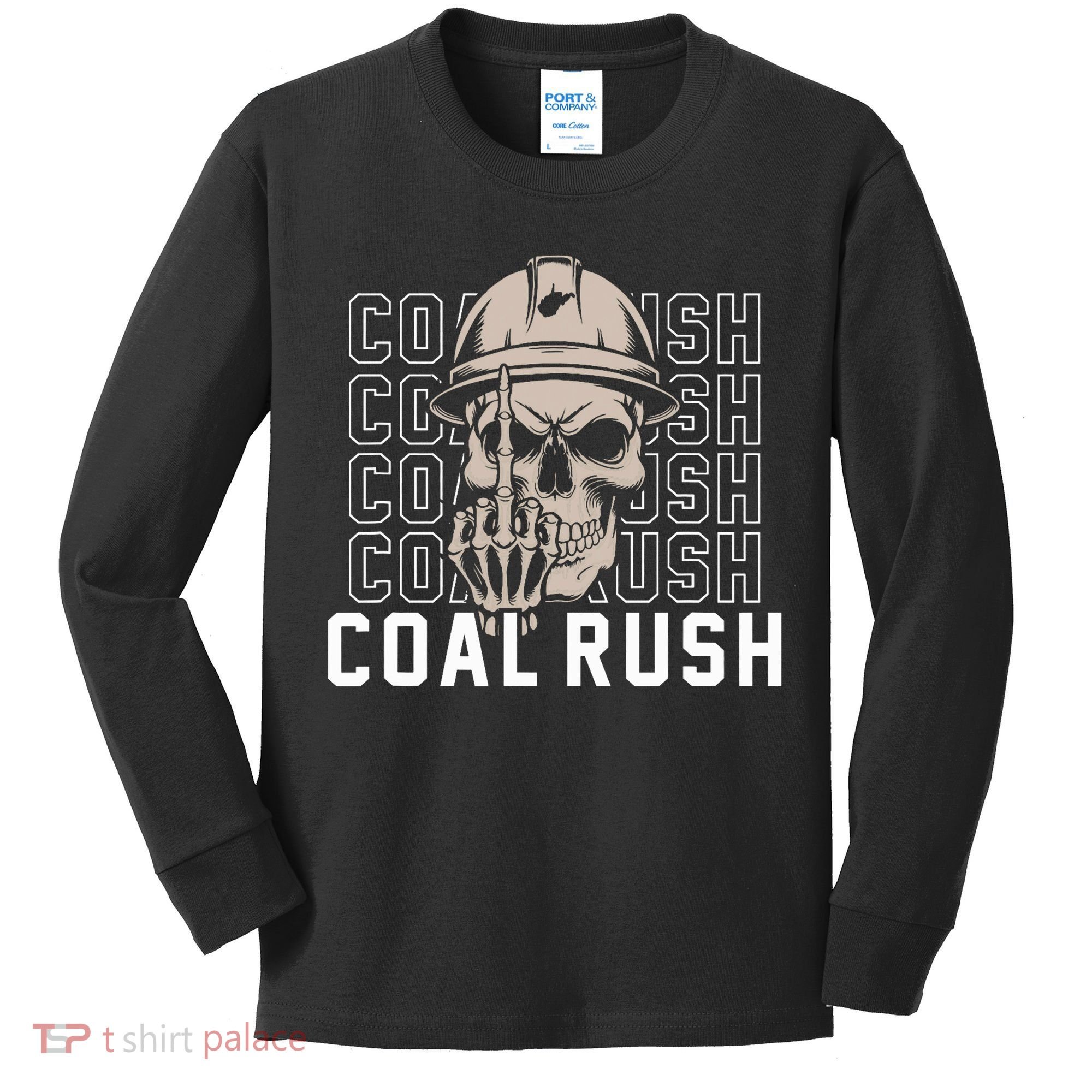 Coal Rush West Virginia Skull Coal Miner Hard Hat Kids Long Sleeve Shirt