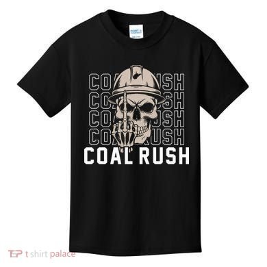 Coal Rush West Virginia Skull Coal Miner Hard Hat Kids T-Shirt