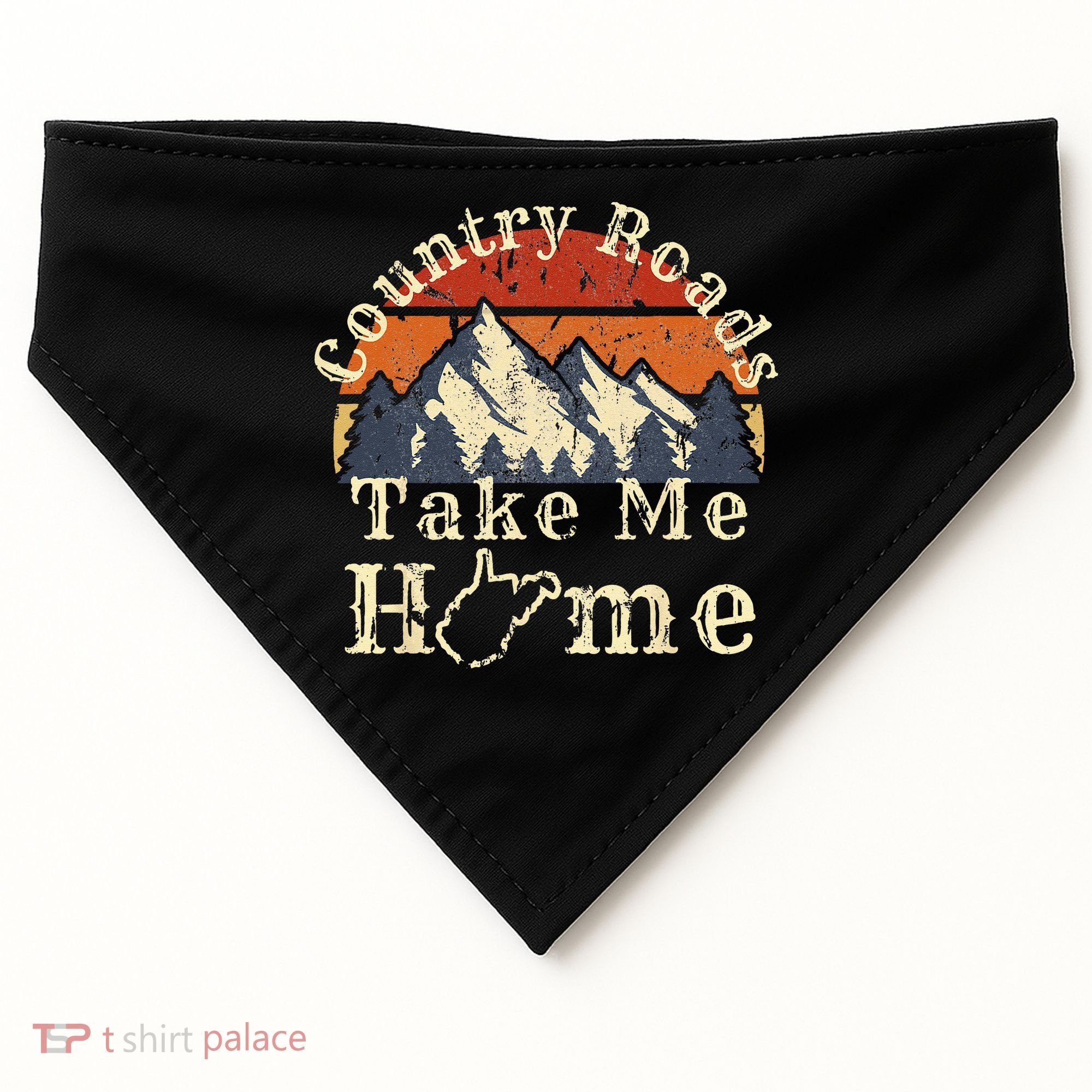 Country Roads West Virginia Take Me Home WV Map Mountains USA-Made Doggie Bandana