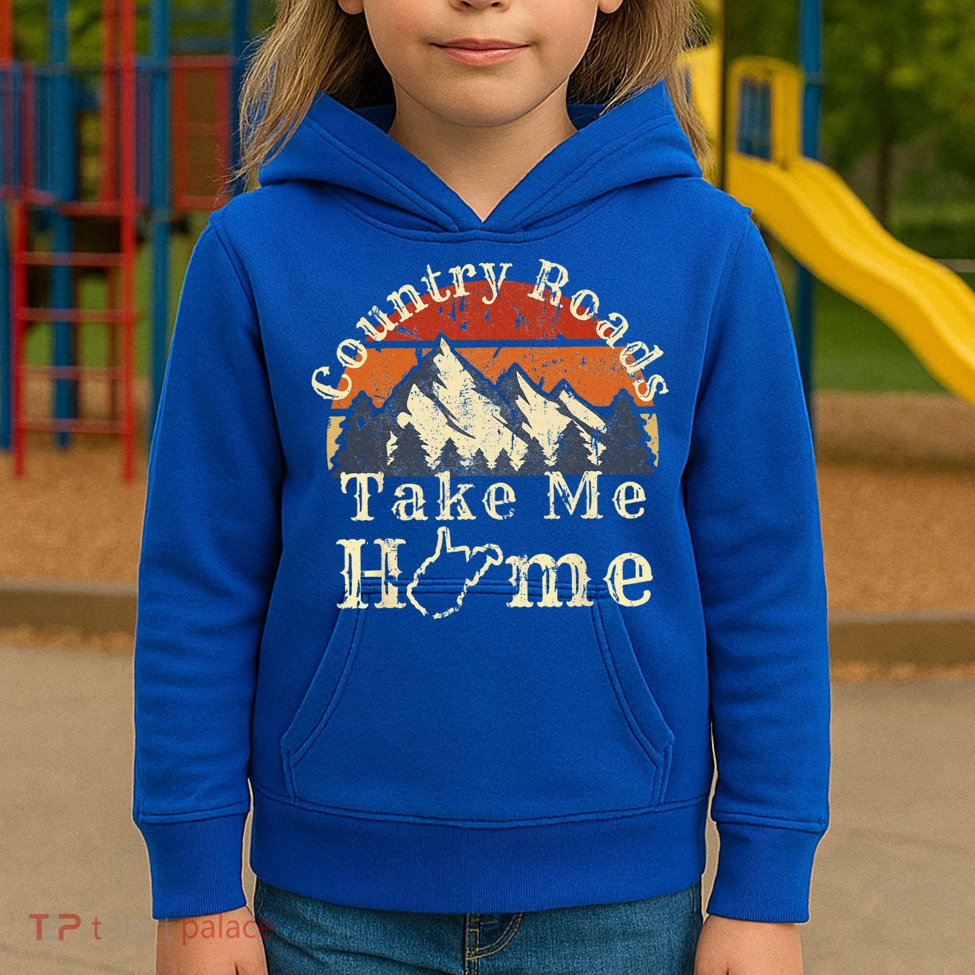 Country Roads West Virginia Take Me Home WV Map Mountains Kids Hoodie