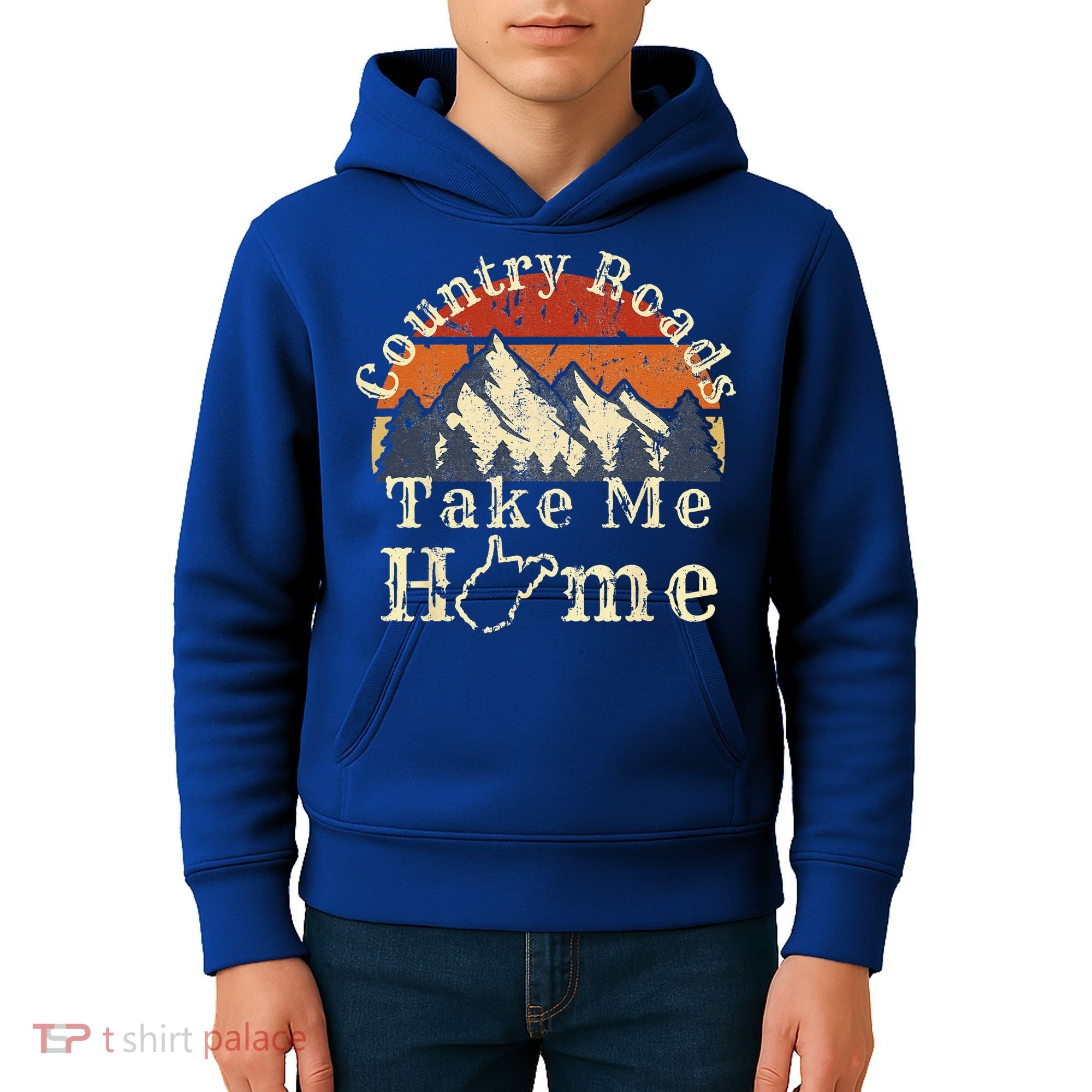 Country Roads West Virginia Take Me Home WV Map Mountains Kids Hoodie