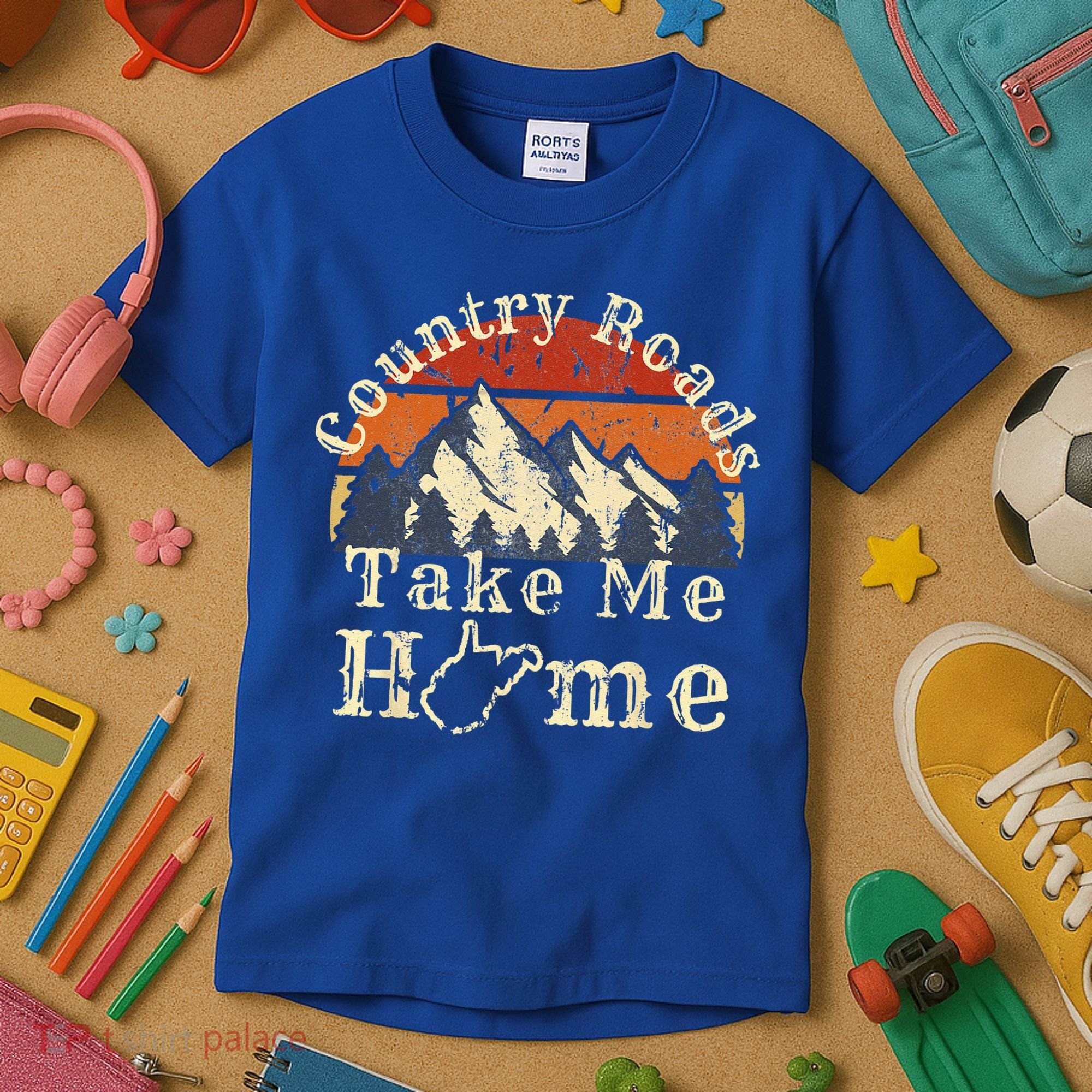 Country Roads West Virginia Take Me Home WV Map Mountains Kids T-Shirt