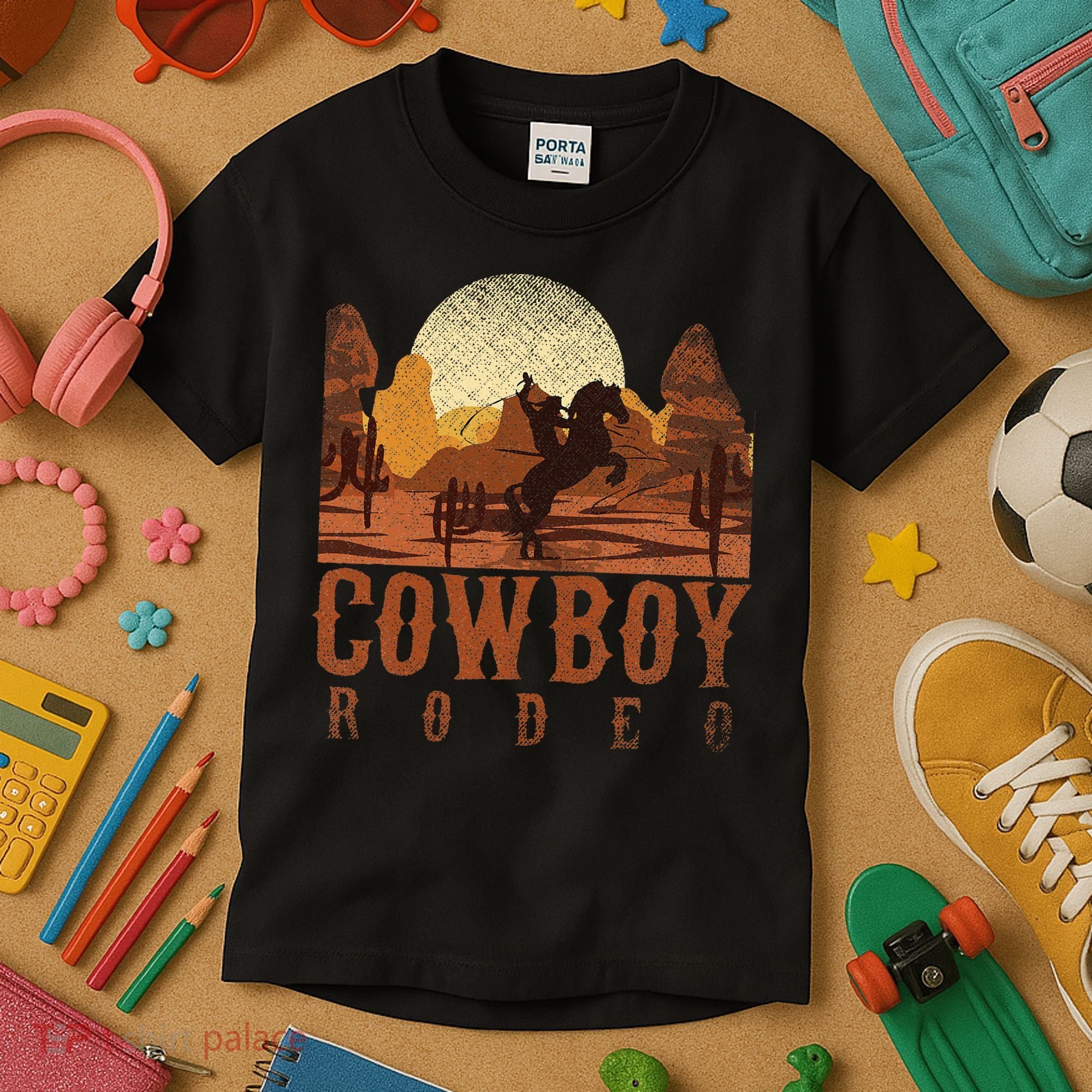 Cowboy Rodeo Western Texan Gift Horseback Riding Cowboy Kids T-Shirt