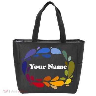Colorful Rainbow Wreath Custom Name Plate Tote Bag