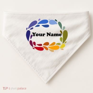 Colorful Rainbow Wreath Custom Name Plate USA-Made Doggie Bandana