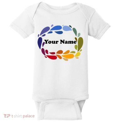 Colorful Rainbow Wreath Custom Name Plate Baby Bodysuit